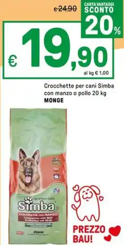 Iper La Grande Crocchette per cani Simba con manzo o pollo MONGE offerta
