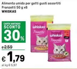 Iper La Grande Alimento umido per gatti gusti assortiti Pranzetti WHISKAS offerta