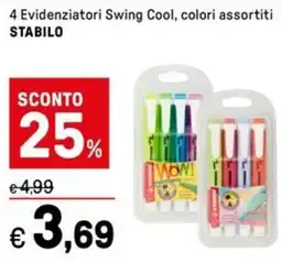 Iper La Grande 4 Evidenziatori Swing Cool, colori assortiti STABILO` offerta