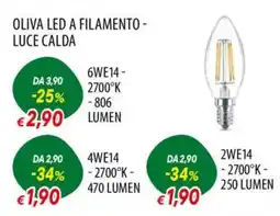 Galassia Oliva led a filamento- luce calda offerta
