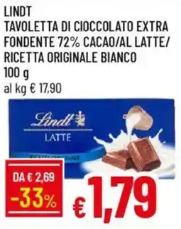 IperFamila Lindt tavoletta di cioccolato extra fondente 72% cacao/al latte/ ricetta originale bianco offerta