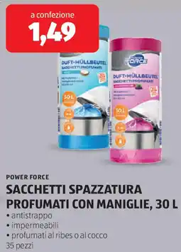 ALDI Power force sacchetti spazzatura profumati con maniglie offerta