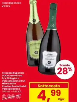 Interspar Prosecco Superiore DOCG Asolo Extra Dry Biologico o Valdobbiadene Brut Millesimato Cantina Produttori di Valdobbiadene offerta