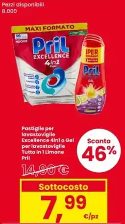Interspar Pastiglie per lavastoviglie Excellence 4in1 o Gel per lavastoviglie Tutto in 1 Limone Pril offerta