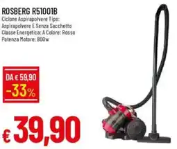 IperFamila ROSBERG R51001B Ciclone Aspirapolvere Tipo: Classe Energetica: A Colore: Rosso Potenza Motore: offerta