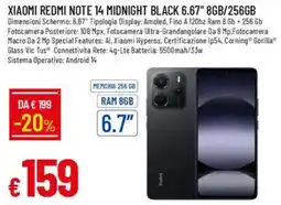 IperFamila XIAOMI REDMI NOTE 14 MIDNIGHT BLACK 6.67" 8GB/256GB offerta