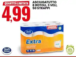 Eurospin Soft dream asciugatutto 8 rotoli, 3 veli, 50 strappi offerta