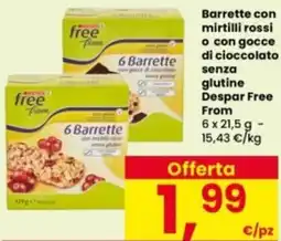 Interspar Barrette con mirtilli rossi o con gocce di cioccolato senza glutine Despar Free From offerta
