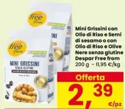 Interspar Mini Grissini con Olio di Riso e Semi di sesamo o con Olio di Riso e Olive Nere senza glutine Despar Free from offerta