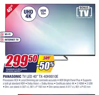 Trony Panasonic TV LED 40" TX-40HX810E offerta
