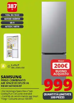 Comet SAMSUNG FRIGO COMBINATO AIR SPACE ECOFLEX AI RB38C607AS9/EF offerta