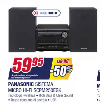 Trony Panasonic Sistema Micro Hi-Fi SCPM250EGK offerta