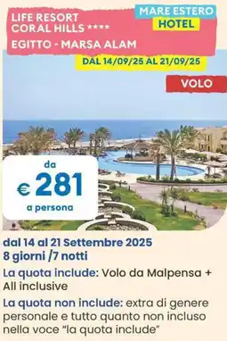MD Discount LIFE RESORT CORAL HILLS MARE ESTERO HOTEL EGITTO - MARSA ALAM offerta