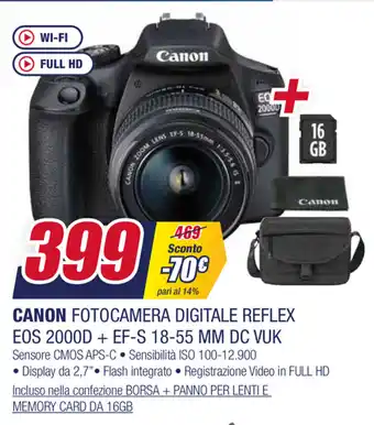 Trony Canon Fotocamera Digitale Reflex EOS 2000D + EF-S-55 MM DC VUK offerta