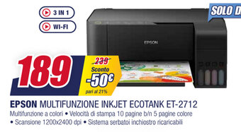 Trony Epson Multifunzione Inkjet Ecotank ET-2712 offerta
