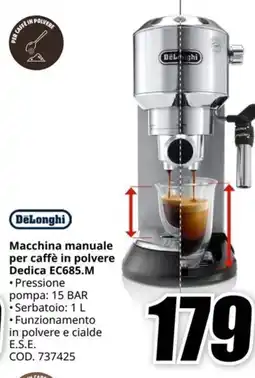 MediaWorld DeLonghi Macchina manuale per caffè in polvere Dedica EC685.M offerta