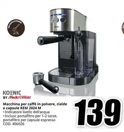 MediaWorld KOENIC BY Media World Macchina per caffè in polvere, cialde e capsule KEM 2024 M offerta