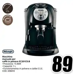 MediaWorld DeLonghi Macchina manuale per caffè in polvere EC201CD.B offerta
