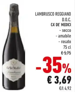 Conad Lambrusco reggiano D.O.C. CA' DE' MEDICI offerta