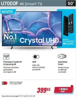 Trony Samsung U7000F 4K Smart TV 50" offerta
