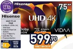 Unieuro Hisense SMART TV LED 75A6N offerta