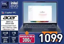 Unieuro acer SWIFT 14 AI SFG14-51-76Z0 offerta
