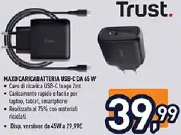 Unieuro Trust MAXO CARICABATTERIA USB-C:DA 65 W offerta