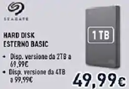 Unieuro SEAGATE HARD DISK ESTERNO BASIC offerta