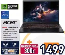 Unieuro acer GAMING ACER NITRO V 15 (ANV15-52-97GL) offerta