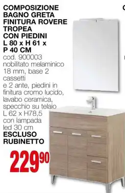 Mondo Brico Composizione bagno greta finitura rovere tropea con piedini L 80 x H 61 x P 40 cm offerta