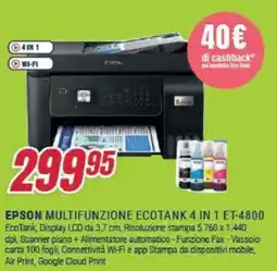Trony EPSON MULTIFUNZIONE ECOTANK 4 IN 1 ET-4800 offerta