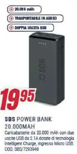 Trony SBS power bank 20.000MAH offerta