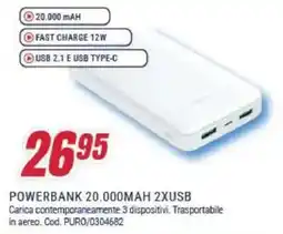 Trony Cellularline powerbank 20.000MAH 2XUSB offerta
