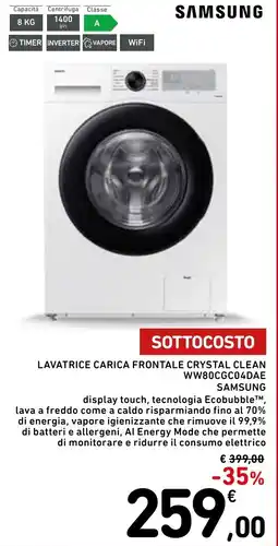 Spazio Conad LAVATRICE CARICA FRONTALE CRYSTAL CLEAN WW80CGC04DAE SAMSUNG offerta