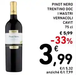 Spazio Conad Pinot nero trentino doc i mastri vernacoli CAVIT offerta
