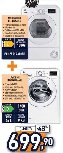 Unieuro ASCIUGATRICE HLEH10A2DES+ LAVATRICE H3WS4920A411 Hoover offerta