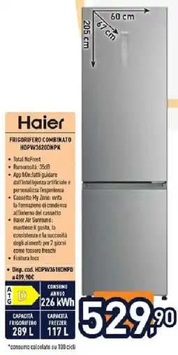 Unieuro Haier FRIGORIFERO COMBINATO HDPW3620DNPK offerta