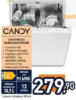 Unieuro Candy LAVASTOVIGLIE DA INCASSO CIP3E7LOW offerta