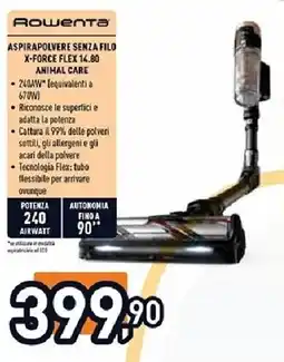Unieuro Rowenta ASPIRAPOLVERE SENZA FILO X-FORCE FLEX 14.80 ANIMAL CARE offerta