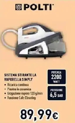 Unieuro POLTI sistema stirante la vaporella simply offerta