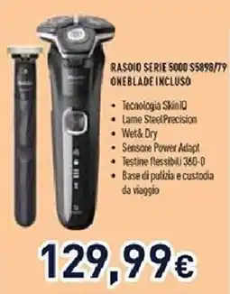 Unieuro PHILIPS RASOIO SERIE 5000 S5898/79 ONEBLADE INCLUSO offerta