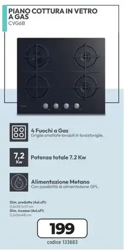 Trony CANDY PIANO COTTURA IN VETRO A GAS CVG6B offerta