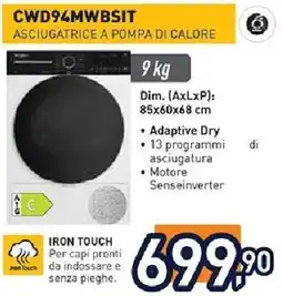 Unieuro Whirlpool CWD94MWBSIT ASCIUGATRICE A POMPA DI CALORE offerta
