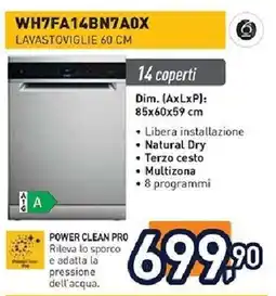 Unieuro Whirlpool WH7FA14BN7A0X LAVASTOVIGLIE 60 CM offerta