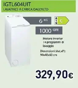 Unieuro IGNIS IGTL604UIT LAVATRICE A CARICA DALL'ALTO offerta