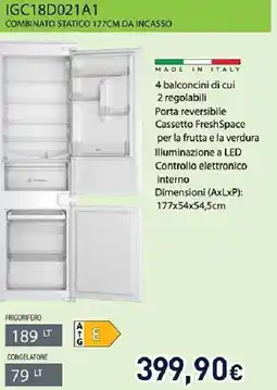 Unieuro IGNIS IGC18D021A1 COMBINATO STATICO 177CM DA INCASSO offerta