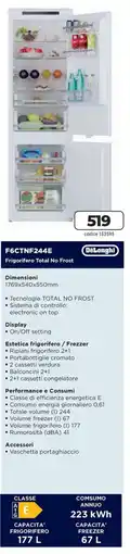 Trony DeLonghi Frigorifero Total No Frost F6CTNF244E offerta