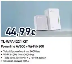 Unieuro TL-WPA4221 KIT Powerline AV600 + Wi-Fi N300 offerta