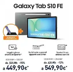Unieuro SAMSUNG Galaxy Tab S10 FE 8GB RAM+128GB offerta