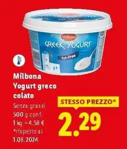 Lidl Milbona Yogurt greco colato offerta